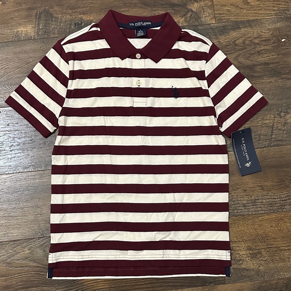 U.S. Polo Assn.Boys Burgundy and White Striped Polo size L